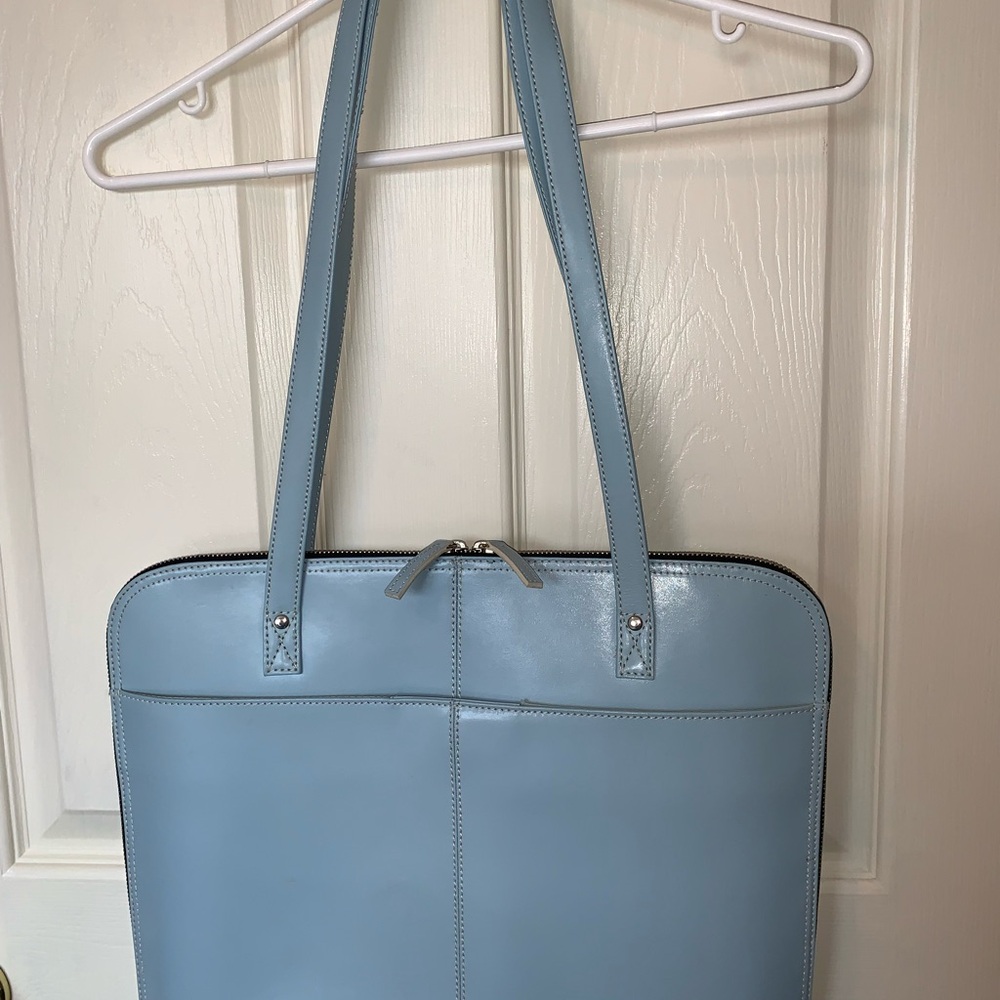 Elegant Blue Leather Tote Bag